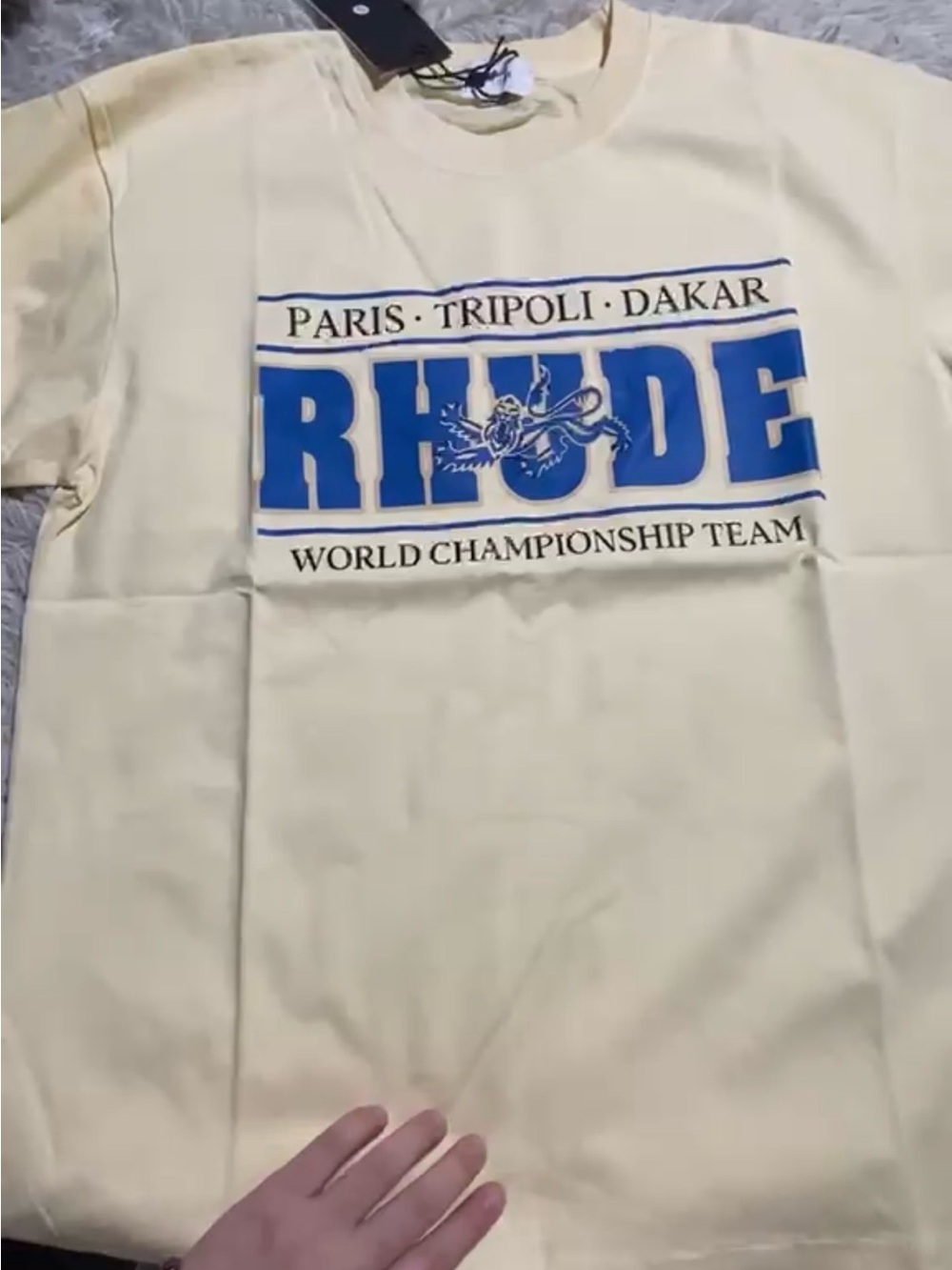 RHODE Pale Yellow Crewneck Tee with Blue Logo